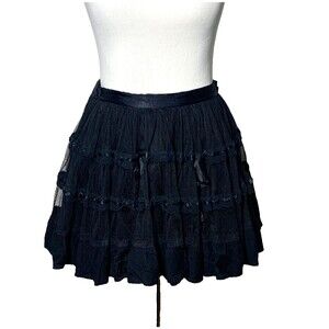 VTG Y2K Funhouse NYC Black Tiered Tulle Lace Mini Skirt Hot Topic Goth XS
